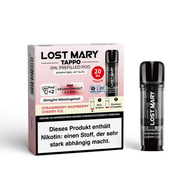 Lost Mary Tappo Strawberry Raspberry Cherry Ice 20mg Nikotin 2er Pack - Prefilled Pod