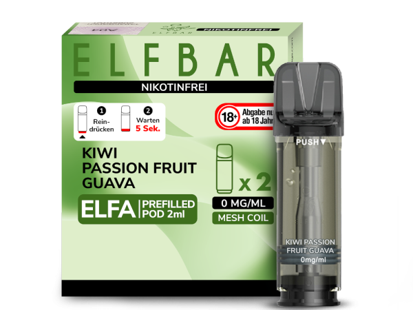 ELFBAR ELFA Kiwi Passion Fruit Guava 0mg Nikotin 2er Pack