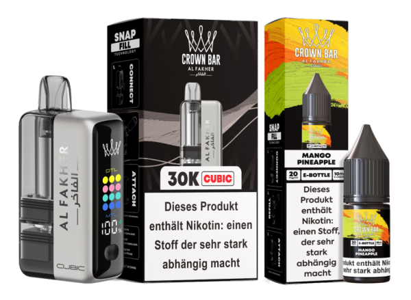 Al Fakher Cubic 30K Silver White Kit + Pod Mango Pineapple
