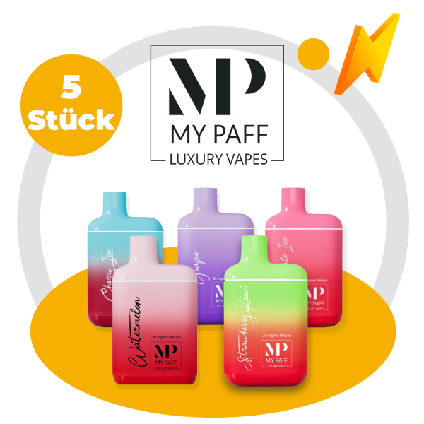 Probierpaket MyPaff Mini - 5er Pack - Cherry, Grape, Red Apple Ice, Strawberry Kiwi, Watermelon